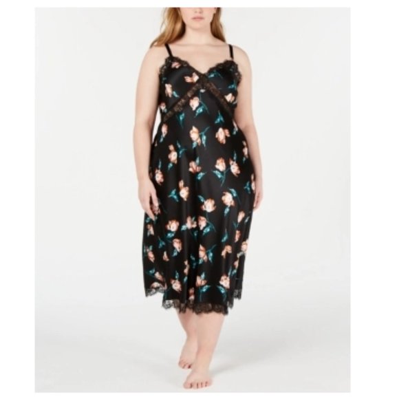INC International Concepts Other - NWT! Inc 1X  Lace-Trim Floral-Print Nightgown-Blk